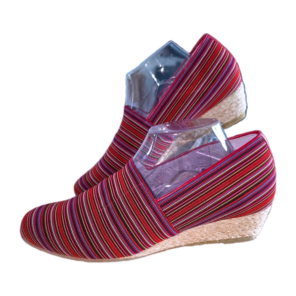 SOS from Italy Handcrafted Multi Stripe Woven Wedge Espadrille Shoes 10.5 M